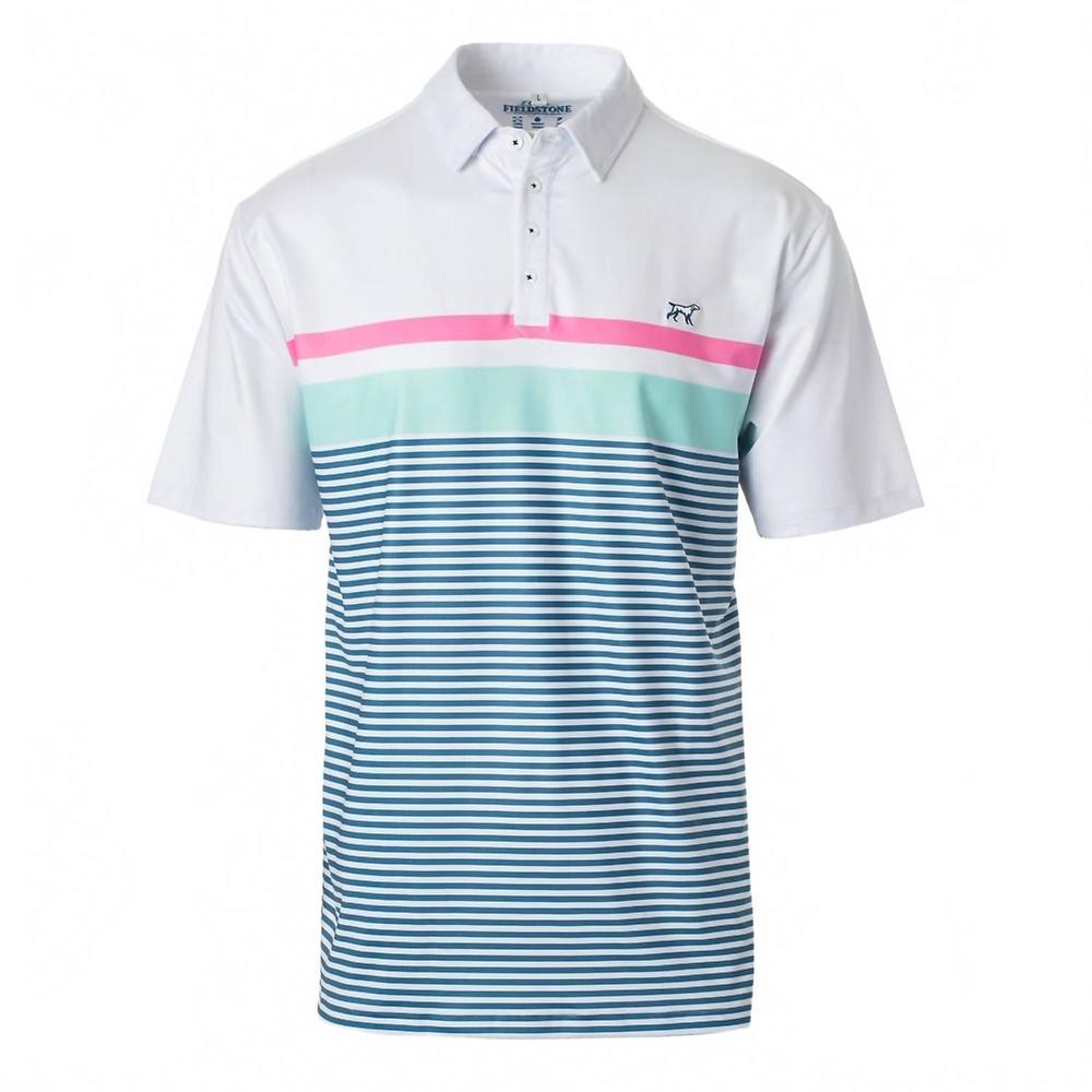 NEW FIELDSTONE men's youth bogey polo in white/blue/pink